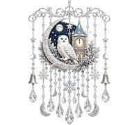 Handmade Christmas Stained Glass Window Decorative Hanging Ornaments Hummingbird Crystal Wind Chime Vintage Home Garden Entryway Fall Winter Decor Gifts(Bell tower,Small)