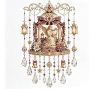 Handmade Christmas Stained Glass Window Decorative Hanging Ornaments Hummingbird Crystal Wind Chime Vintage Home Garden Entryway Fall Winter Decor Gifts(Music box,Small)