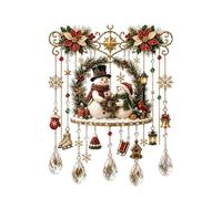Handmade Christmas Window Hanging, 3D Sparkling Christmas Stained Glass Style Sun Catcher, Santa Reindeer Holiday Wind Chime with Crystal Drops, Festive Holiday Ornament Decor for Home Tree，#C