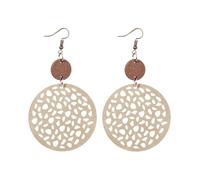 Handmade Circular Wooden Leather Earrings Hollow Out Natural Wood Lightweight Boho Layered Round Teardrop Waterdrop Geometric Dangle Drop Earrings for Women Ethnic Style Fashion Jewelry Gifts, Wood