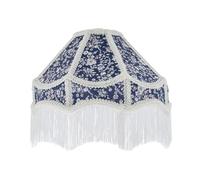Handmade Classic Victorian Pendant Lamp Shade in Navy Blue Cotton with Embroidered Trims | 30cm x 19cm | White Faux Silk Inner Lining by Happy Homewares