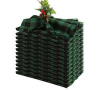 Handmade Cloth Napkins Set of 12, 100% Cotton Cloth Napkin with Fringe 17X17 Inches, Green/Black Buffalo Check Napkins for Christmas Dinner Table Decor