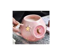Handmade Coffee Cup 400ML with Fancy Tarot Star/Moon Design, Fashion Starry Sky Ice Coffee Cup, Gradient Pink Pottery Tea Cup for Home/Office (pink)