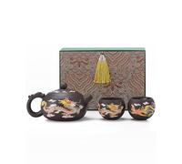 Handmade Color-Changing Yixing Clay Teapot - 18oz Large Purple Clay Chinese Enchanted Tea Kettle, Kung Fu Tea Set with Luxury Gift Box for Tea Lovers, Teapot+2 Teacups