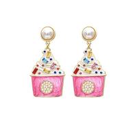 Handmade Colorful Simulated Cupcake Dangle Earrings Ice cream for Women Girls Cute funny Pink Cake Earrings for Bakers Cooks Fashion chic Birthday Jewelry Gifts, Zinc, No Gemstone
