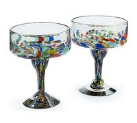Handmade con Amor 16 oz Hand Blown Mexican Margarita Glasses Set of 2 - Confetti