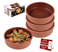 Handmade Cooking Clay Bowl Set of 4, Terracotta Bowls, Ancient Pottery, Large Clay Bowl for Food, Turkish Clay Yogurt Pots, Earthenware Pottery for Mexican Dishes, 6.25 in