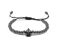 Handmade Copper Beads Braided Bracelets Knight Spartan Warrior Gladiator Helmet Bracelet Bangle Adjustable Jewelry for Men Women,Gun Black