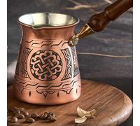 Handmade Copper Turkish Arabic Moroccan Persian Coffee Milk Pot Maker Kettle Cezve Boiler Warmer for Stovetop Stove Top Cooking Espresso Style Handle Antique Vintage Fancy Decor Kitchen Hot Rustic