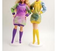 Handmade Cora Gu Yellow Purple Corlorful Casual Doll Clothes Sport Sweatshirt Dress with Stocking Fit for 12" Regular & Curvy Fashion Doll and Doll's not Included