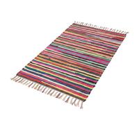 Handmade Cotton Chindi Rug, Multicoloured Striped Pattern, Decorative Area Rug for Living Room and Bedroom (60x180 cm)