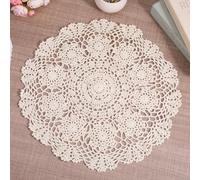 Handmade Cotton Crochet Doily 40cm - Large Round Lace Placemat, Vintage Boho Table Mat for Farmhouse Dining Table, Wedding & Party Decoration, Gift for Home (Beige)