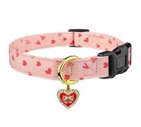 Handmade Cotton Dog Collar, Cute and Distinctive Patterns, Pink Heart with Pendant, Cute Dog Collar for Small Medium Large Dogs Girls Dogs Boys