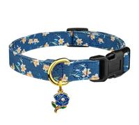 Handmade Cotton Dog Collar with Distinctive Beautiful Patterns, Blue Tulip with Pendant, Cute Collars for Small Medium Large Dogs Female Dogs Male