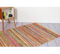 Handmade Cotton Dyed Multi Colored Chindi Rag Carpet Floor Rugs Room Decor Yoga Mat Home Decorative Recycled Rug (5ftx3ft)