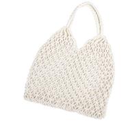 Handmade Cotton Mesh Beach Bag, Lightweight Shoulder Tote for Women | Reusable White String Design, Hollow Knit Style, Outdoor Picnic Carry, Simple Chic Look