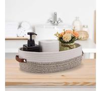 Handmade Cotton Rope Storage Basket with Leather Handles - Nordic Style for Home, Toys Nursery Decor, Skin Care & Desktop Organizer, Small Basket for Storage, Bathroom, Nursery (Zebra Coffee White)