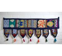 Handmade Cotton Toran Door Hanging Valance 40 Inch, Vintage Patchwork Window Valance with Hand Embroidery & Tassels, Bohemian Indian Wall Hanging for Door, Window, Living Room, Bedroom, Violet