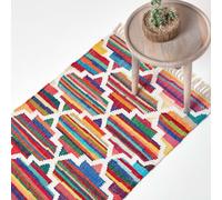 Handmade Cotton & Wool Kilim Rugs Runner Multi Coloured Geometric Diamond Carpet
