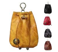 Handmade Cowhide Retro Storage Bag, Portable Retro Handmade Key Pouch, Vintage Leather Drawstring Coin Purse Car Key Bag, Small Leather Drawstring Pouch for Men & Women (Yellow)