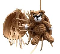 Handmade Crochet Animal in Walnut Shell, Crochet Bunny and Bear with Knitted Love Heart Funny Figurine Home Decor, Walnut Shell Plush Doll for Boys, Girls