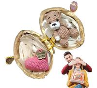 Handmade Crochet Animal in Walnut Shell, Easter Cute Knitted Tiny Rabbit Bear, Crochet Rabbit and Bear with Knitted Love Heart, Handwoven Ornaments Walnuts in Shell for Friends, Family