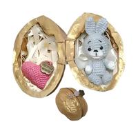 Handmade Crochet Animal in Walnut Shell, Easter Cute Knitted Tiny Rabbit Bear, Crochet Rabbit and Bear with Knitted Love Heart, Handwoven Ornaments Walnuts in Shell for Friends, Family