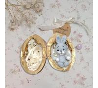 Handmade Crochet Animal in Walnut Shell,Mini Bunny and Bear Hug Gifts,Mini Crochet Bunny and Bear with Knitted Love Heart,Cute Rabbit in Walnut Shell for Animal Lovers