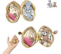 Handmade Crochet Animal in Walnut Shell,Mini Crochet Bunny and Bear with Knitted Ornaments in Love Heart,Handwoven Walnut Sh