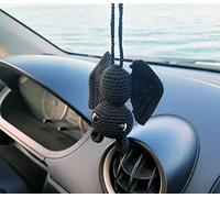 Handmade Crochet Bat Car Rearview Mirror Charm - Cute Amigurumi Halloween Ornament for Car, Backpack, Wall, Shelf - Spooky Fall Gothic Decor - Soft Plush Keychain Style