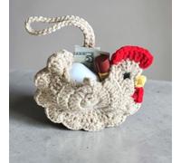 Handmade Crochet Chicken Pouch, Cute Knit Chicken Earbud Case, Portable Small Storage Bag for Lipstick AirPods, Funny Animal Themed Mini Purse for Women Girls, 5.3 Inch