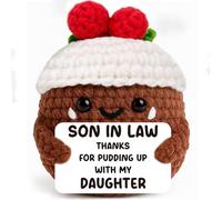 Handmade Crochet Christmas Pudding - Funny Son-in-Law Gift from Bride’s Parents, Stocking Stuffer for Son in Law, White Elephant, Secret Santa, Tiered Tray Decor, Engagement or Wedding Day Keepsake