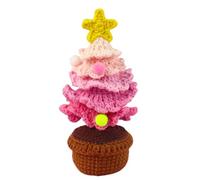 Handmade Crochet Christmas Tree Decoration, Pink Knitted Mini Tabletop Tree with Yellow Star, 5.5Inch Height, Winter Holiday Home Decor (Pink)