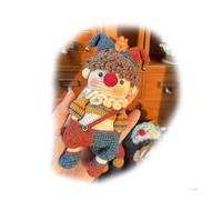 Handmade Crochet Clown Amigurumi Doll, Multicolour Yarn, Curly Hair with Jester Hat and Bells, Ruffled Collar, Keychain and Ornament, Gift for All Ages. (Style 2)