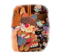 Handmade Crochet Clown Amigurumi Doll, Multicolour Yarn, Curly Hair with Jester Hat and Bells, Ruffled Collar, Keychain and Ornament, Gift for All Ages. (Style 1)