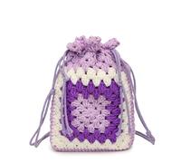 Handmade Crochet Crossbody Bag for Women Woven Shoulder Handbag Purse Drawstring Phone Bag (Purple,One Size)