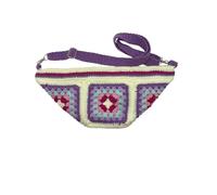 Handmade Crochet Crossbody Bag, Granny Square Pattern, Purple Multi-Color with Adjustable Strap, 12 x 7 x 3 inches