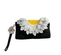 Handmade Crochet Daisy Flower Clutch Purse, Black with White Petals and Yellow Center, Wristlet Bag