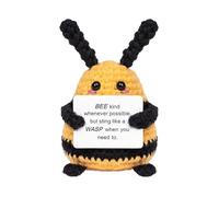 Handmade Crochet Dolls, Crochet Bee Doll, Soft Knitting Handmade Bee, Positive Bee, Cute Crochet Bee with Positive Affirmation Cards for the Table