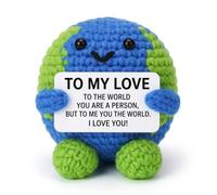 Handmade Crochet Earth Globe, Cute Knitted Planet Love Gift for Her Him, Soft Emotional Support World Plush, Unique Crocheted Mini Earth Desk Shelf Decor, to My Love Sentiment, 3.4in