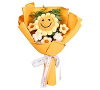 Handmade Crochet Flower Bouquet, Knitted Smile Sunflower, Hand Woven Artificial Floral Arrangement, Knitted Eternal Fake Flowers, Plush Bouquet for Mother’s Day, Birthday, Valentine's Day, Wedding
