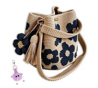 Handmade Crochet Flower Tote Bag for Women, Vacation Floral Crochet Beach Bag, Boho Shoulder Bags for Travel, Daily (B)