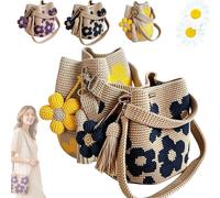 Handmade Crochet Flower Tote, Boho Crochet Bag with 3D Floral Pattern & Wooden Bead Handle, Lightweight Cotton Yarn Tote for Beach, Travel, Daily Shopping, Unique Gift for Women (2*B)