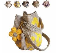 Handmade Crochet Flower Tote, Crochet Tote Bag Handmade Floral Knit Shoulder Bag Retro Boho with Cute Flower Tassel Charm for Shopping, Beach, Travel, Daily Use (Yellow)