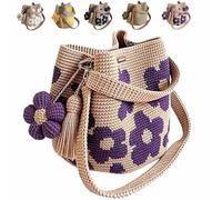 Handmade Crochet Flower Tote, Crochet Tote Bag Handmade Floral Knit Shoulder Bag Retro Boho with Cute Flower Tassel Charm for Shopping, Beach, Travel, Daily Use (Purple)
