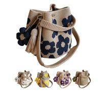 Handmade Crochet Flower Tote Knit Floral Purse Bag Boho Beach Handbags Crossbody Shoulder Bag for Women Vacation (Blue)