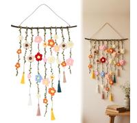 Handmade Crochet Flower Wall Hanging Boho Macrame Floral Tapestry, 50x72cm