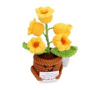 Handmade Crochet Flower with Positive Energy Knitted Decoration for Desk or Nightstand - Compact Cotton Lily of the Valley Gift (Yellow)