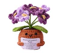 Handmade Crochet Flowers, Fake Forget Me Not Flowers Portable Emotional Support Gift for Friends Family Lover, Pretty Crochet Flower Small Potted for Desks, Bookshelves, Bedside, Tables (Purple)