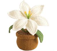 Handmade Crochet Flowers Pot Featuring Lily Bouquet Pattern for Decorative Table Centerpiece Milk Cotton Build (White)